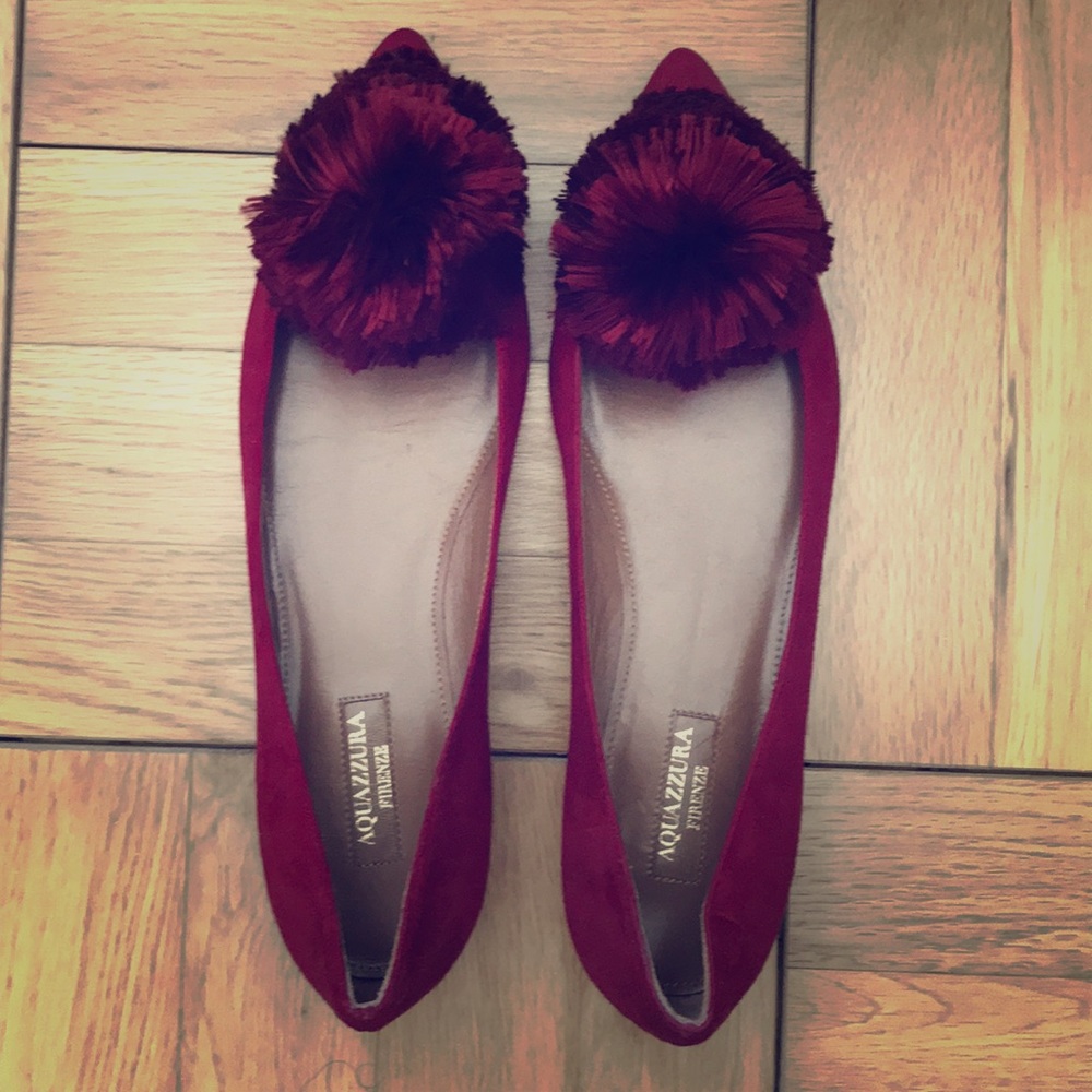 AQUAZZURA Red Suede "Powder Puff" Ballerina Flat